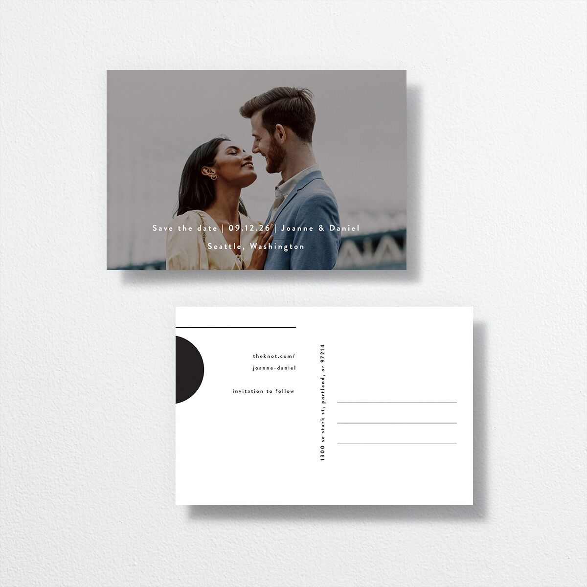 Neo Accent Save The Date Postcards  front-and-back in brown