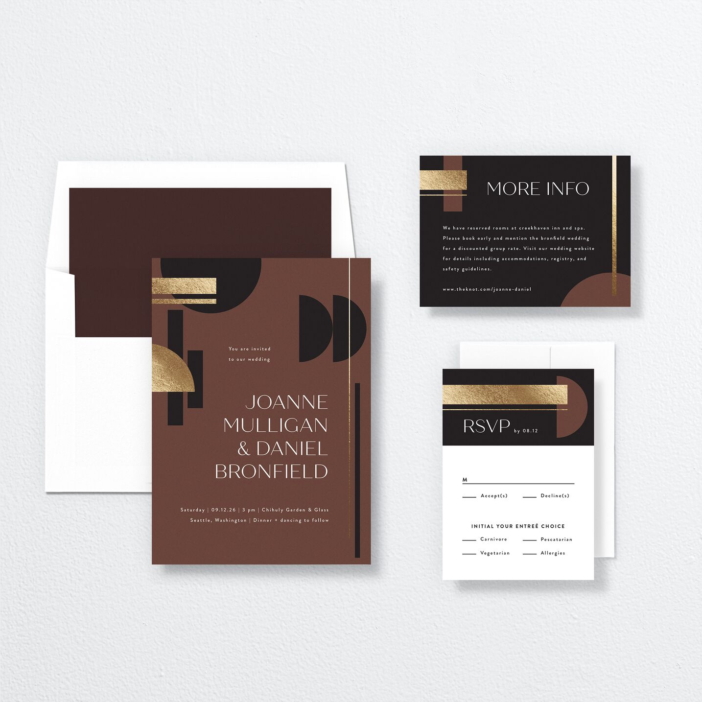 Neo Accent Wedding Invitations suite in brown