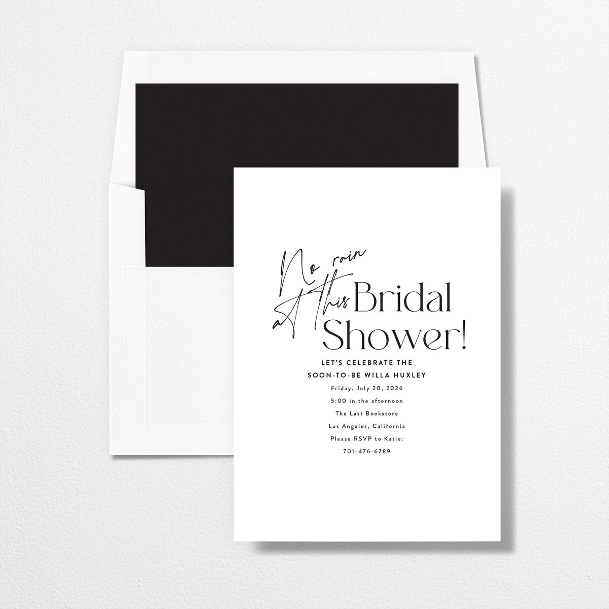 Happy Tears Bridal Shower Invitations envelope-and-liner in Black