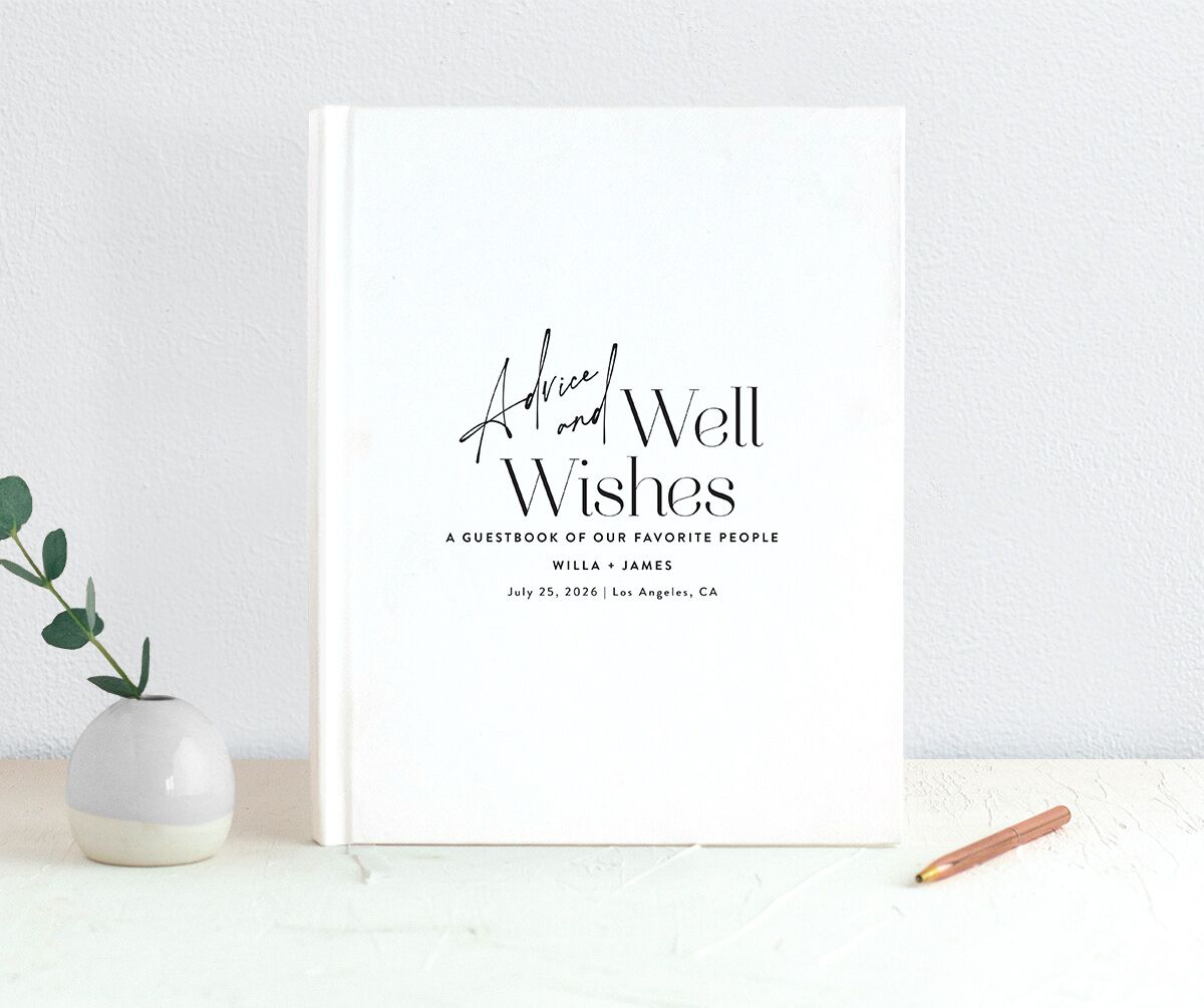 Happy Tears Wedding Guest Book front in Black