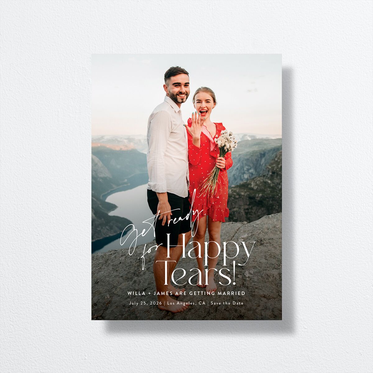 Happy Tears Save The Date Cards front in Black