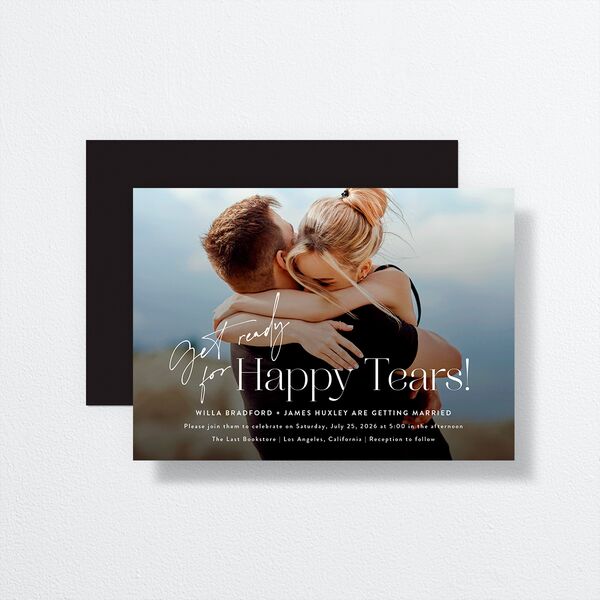 Happy Tears Wedding Invitations  front-and-back in Black