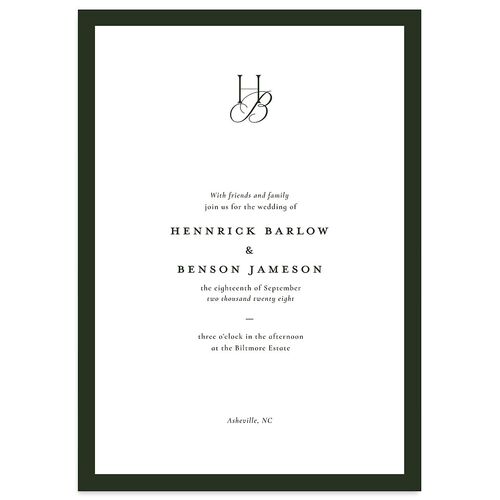 Refined Monogram Wedding Invitations Dark Green Signature Blank No Standard
