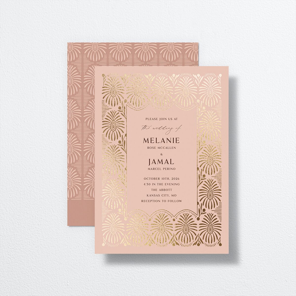 Woven Frame Wedding Invitations Gold Shy Pink Signature No