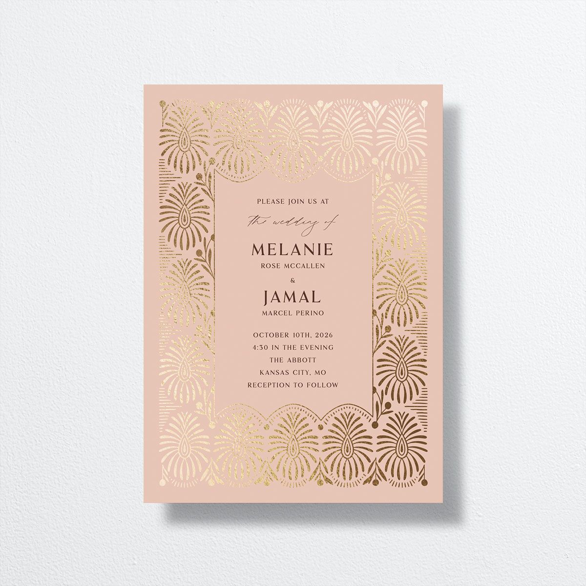 Woven Frame Wedding Invitations Gold Shy Pink Signature No