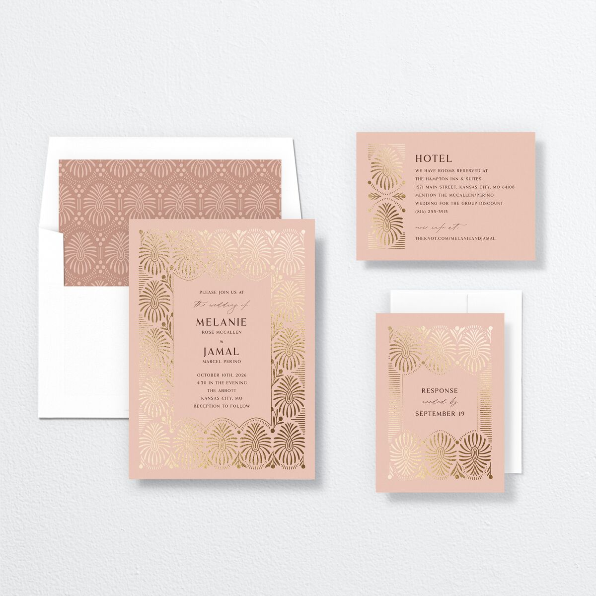 Woven Frame Wedding Invitations Gold Shy Pink Signature No
