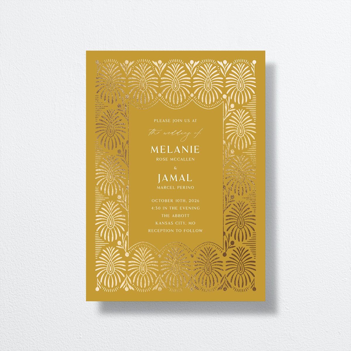 Woven Frame Wedding Invitations front in yellow