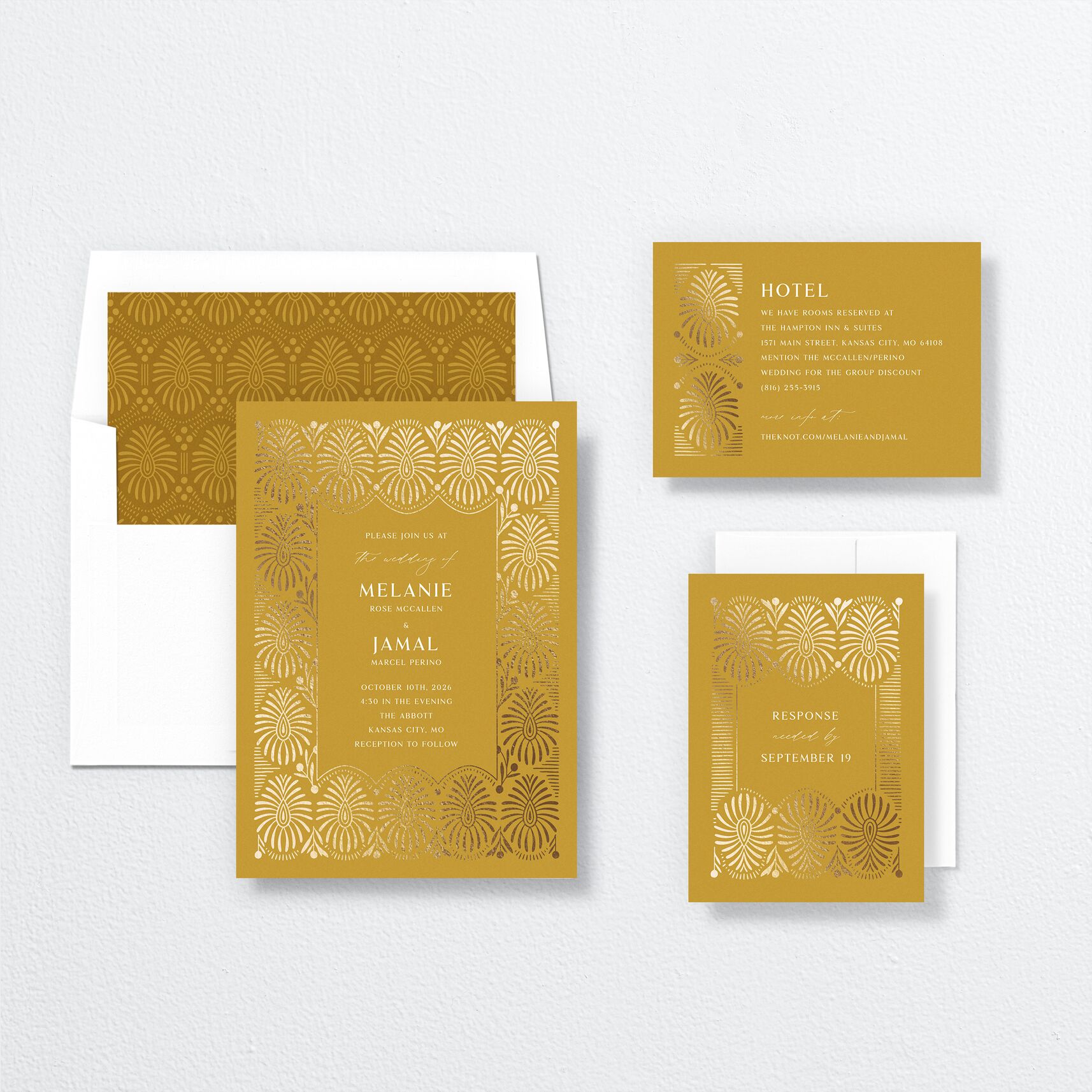 Woven Frame Wedding Invitations suite in yellow