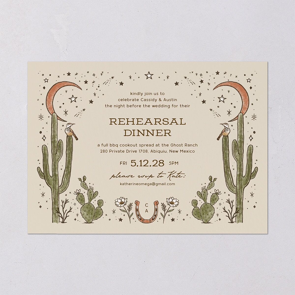 Southwestern Nouveau Rehearsal Dinner Invitations Umber Signature Blank Standard