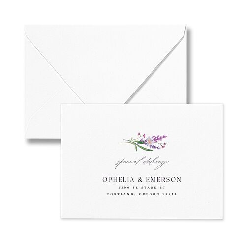 Mountain Wildflowers Response Card Euro Envelopes White Lilac Return Address Luxe