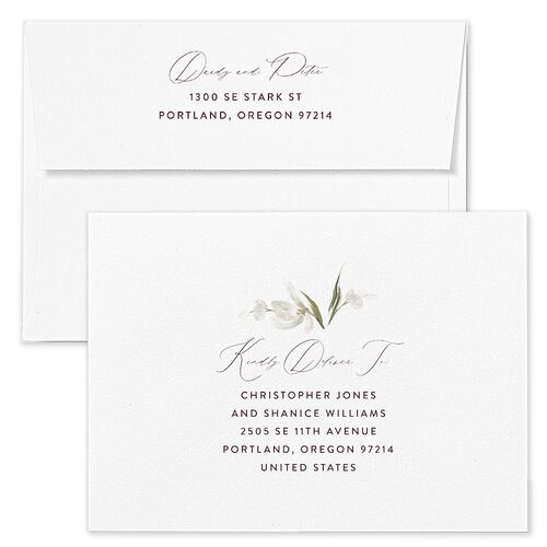 Elegant Orchid Wedding Invitation Envelopes White Bordeaux Both Recipient and Return Addresses Standard Signature