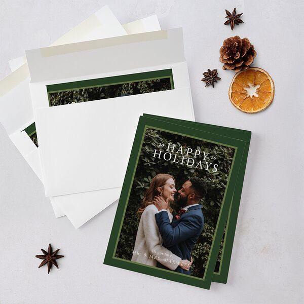 Simple Frame Photo Accent Holiday Cards Hunter Green Signature Blank Standard