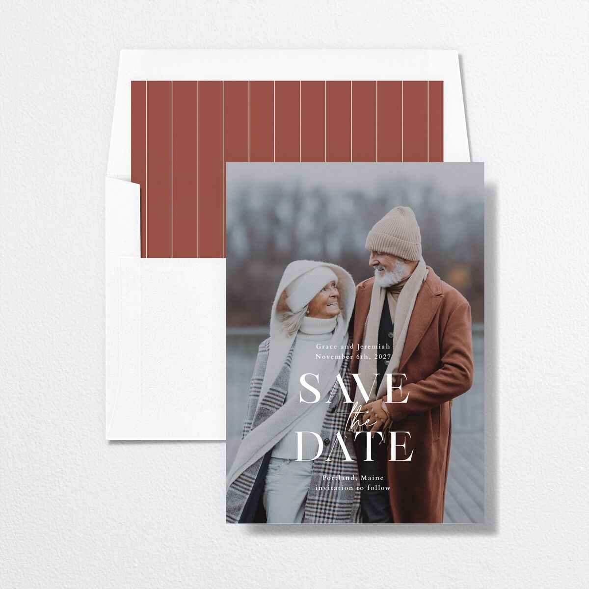 Foundation Save the Date Cards envelope-and-liner in Brown