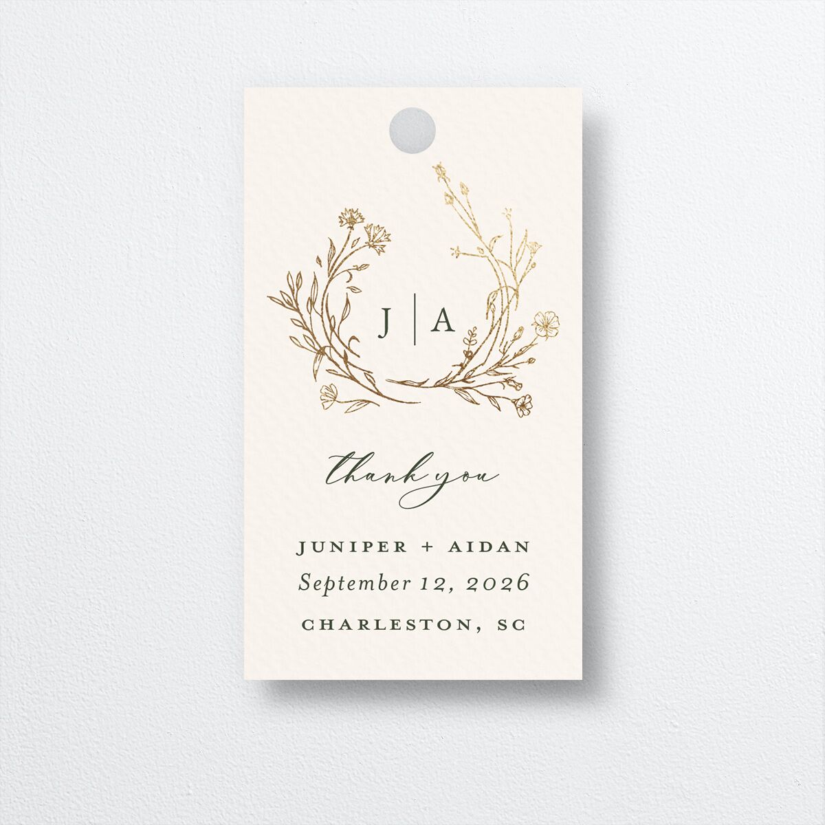 Gilded Monogram Favor Gift Tags front in green