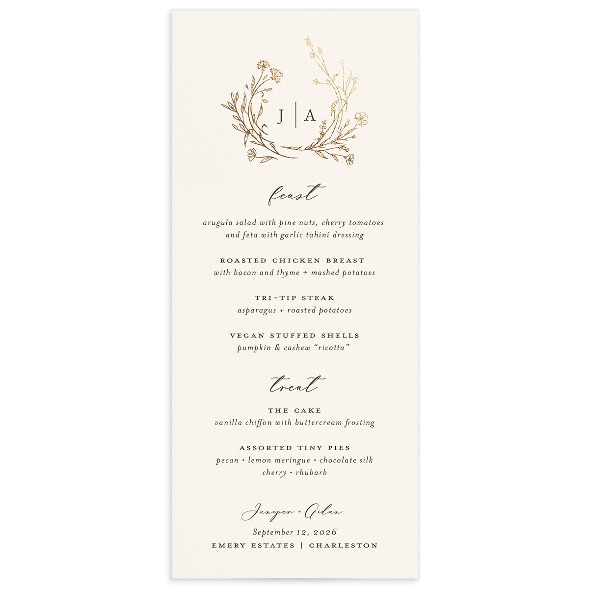 Gilded Monogram Menus
