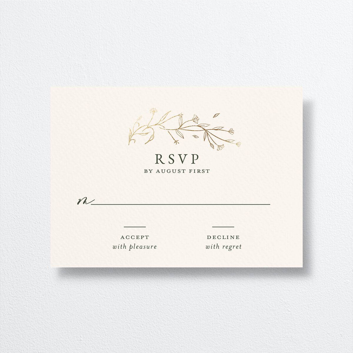 Gilded Monogram Wedding Response Cards front in green