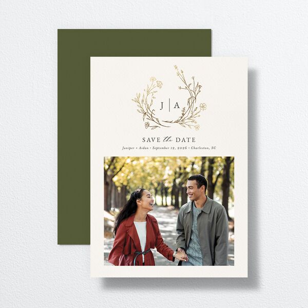 Gilded Monogram Save The Date Cards Gold Dark Camo Signature smooth No Standard
