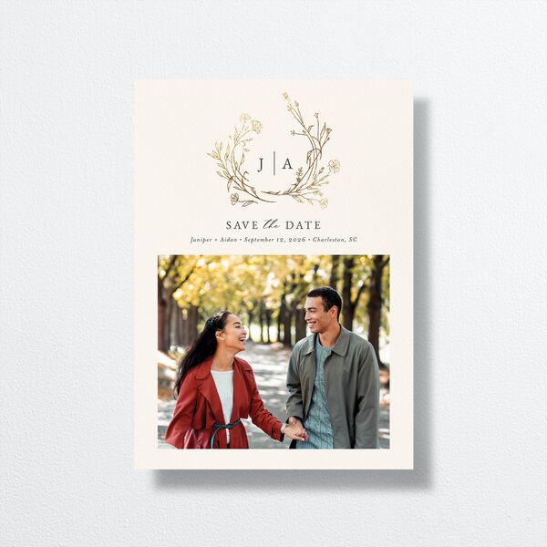Gilded Monogram Save The Date Cards front