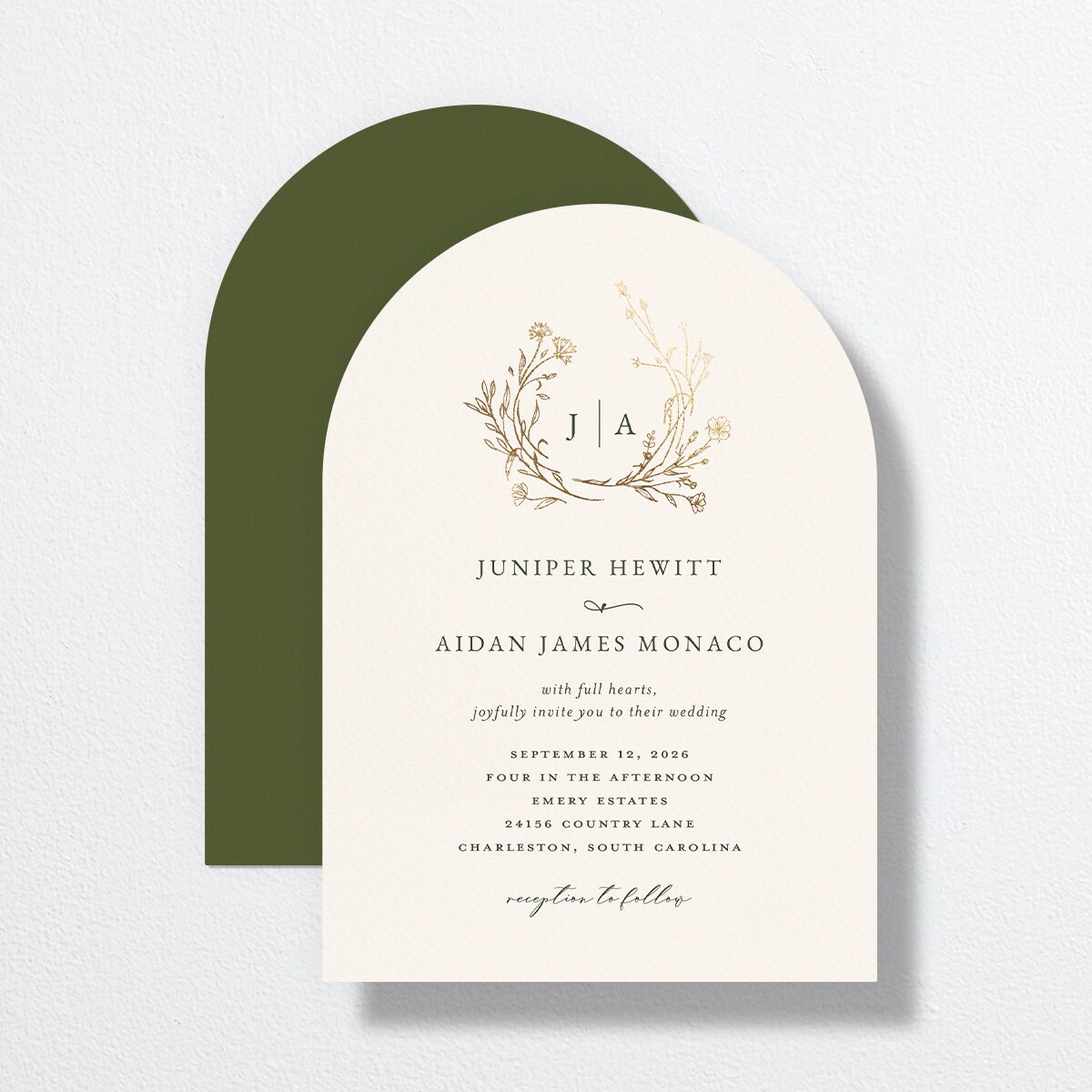 Gilded Monogram Wedding Invitations Gold Dark Camo Signature No Arch