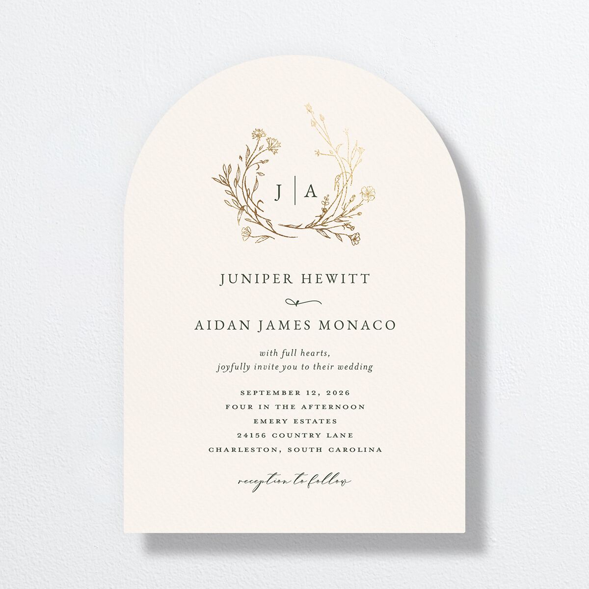 Gilded Monogram Wedding Invitations Gold Dark Camo Signature No Arch