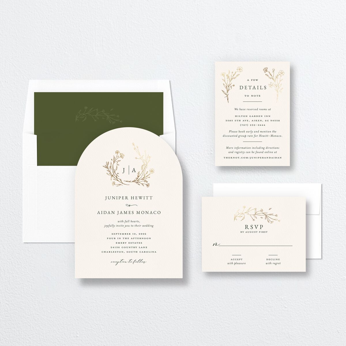 Gilded Monogram Wedding Invitations Gold Dark Camo Signature No Arch