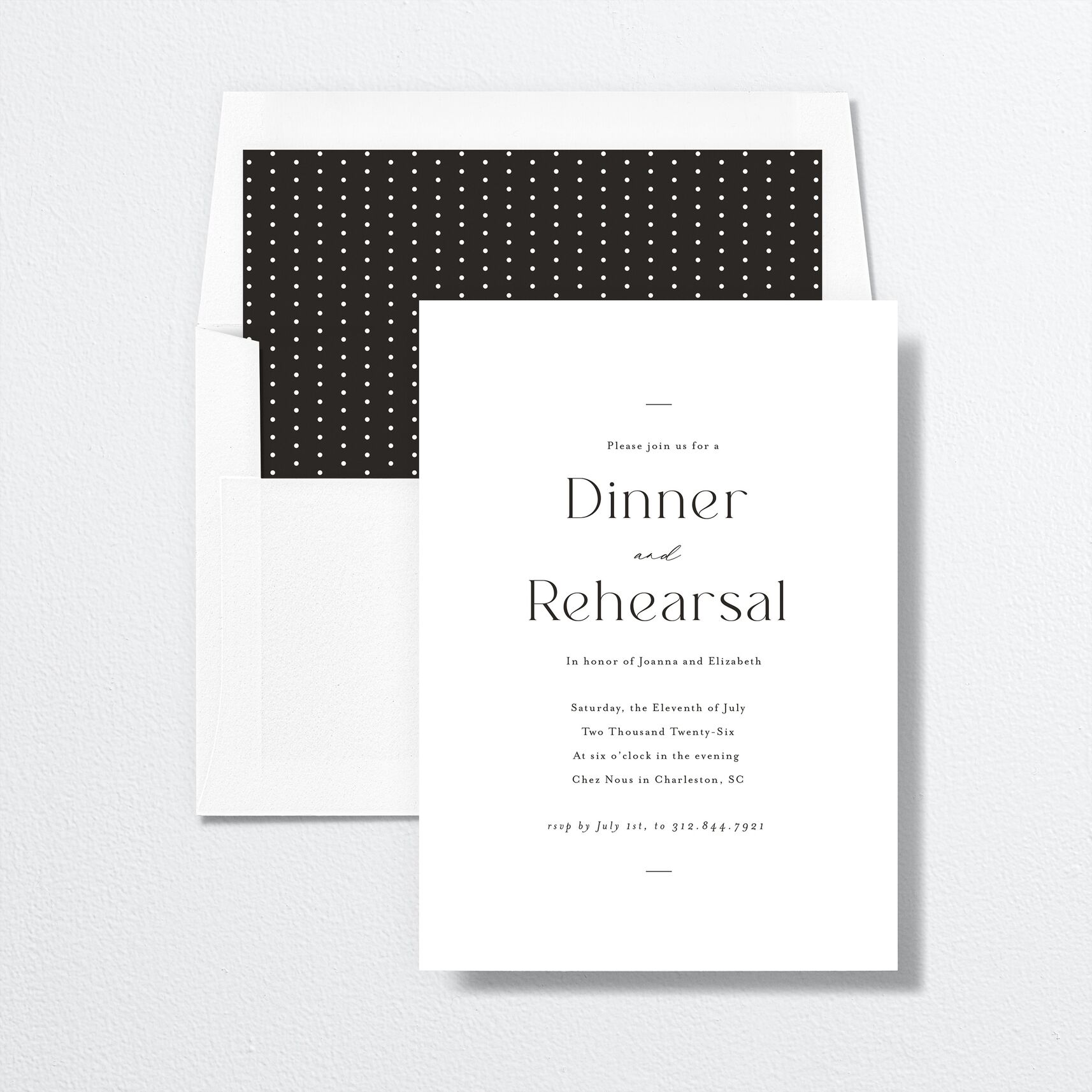 Refined Rehearsal Dinner Invitations envelope-and-liner in white