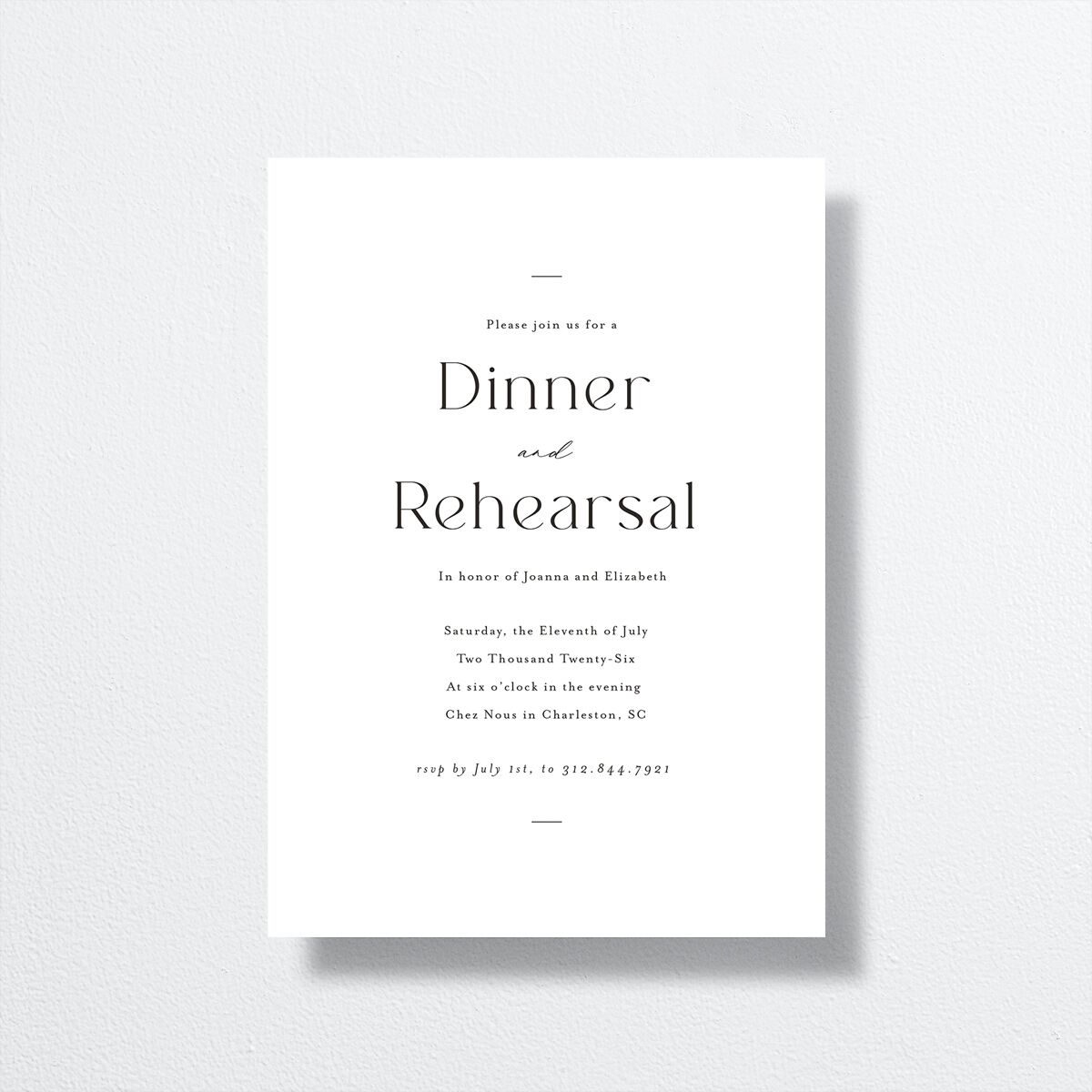 Refined Rehearsal Dinner Invitations front in white