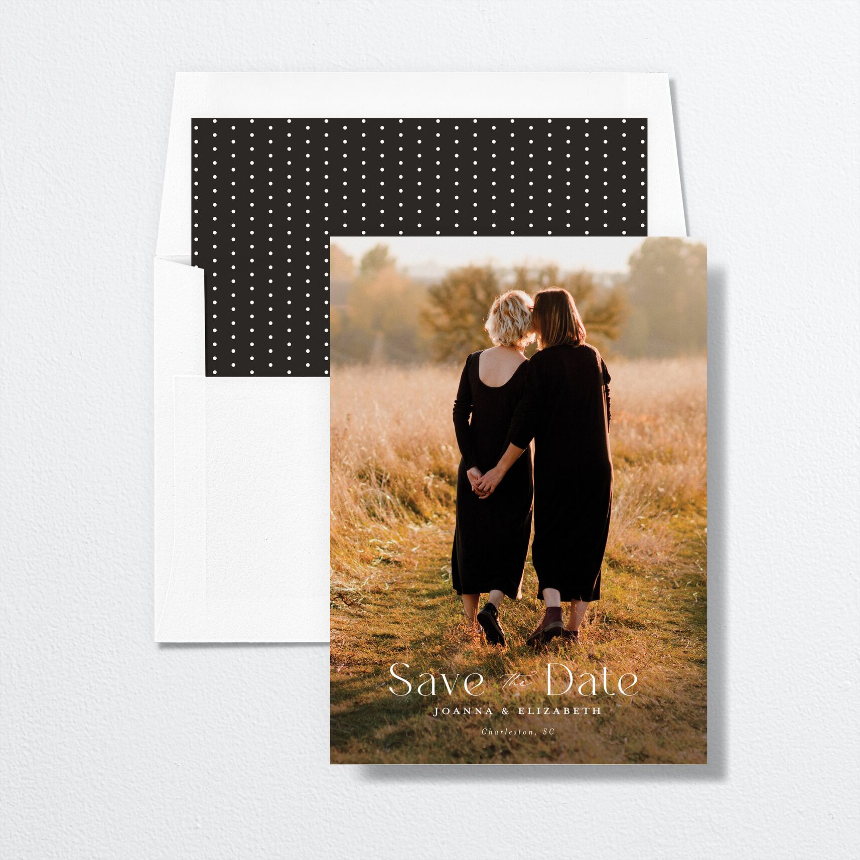 Refined Save The Date Cards envelope-and-liner in white