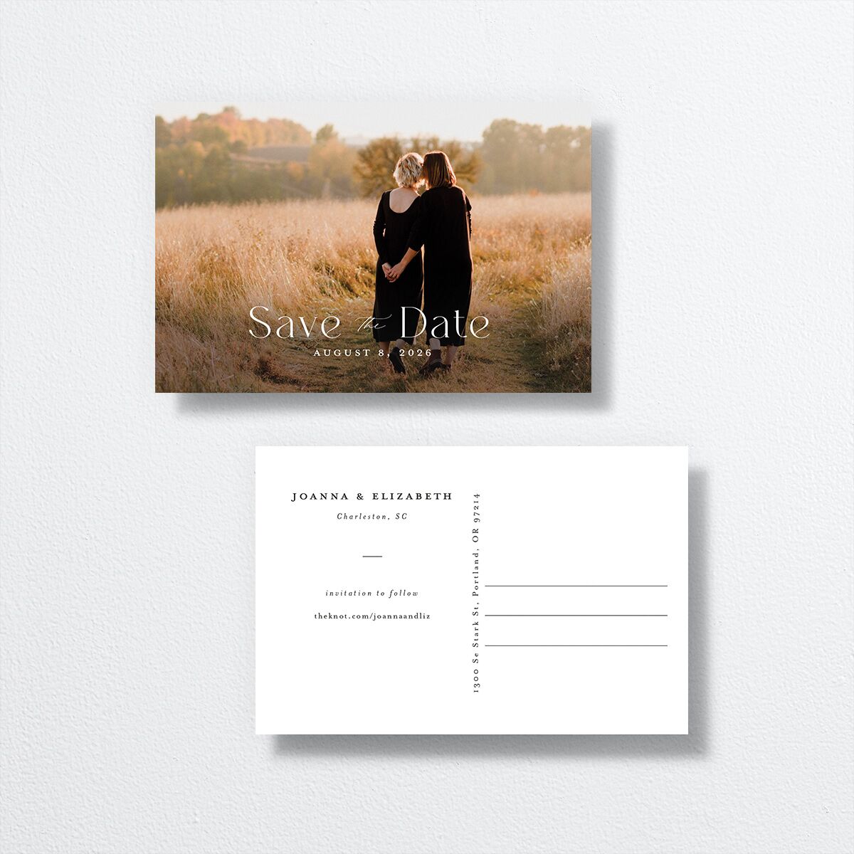 Refined Save The Date Postcards front-and-back in white