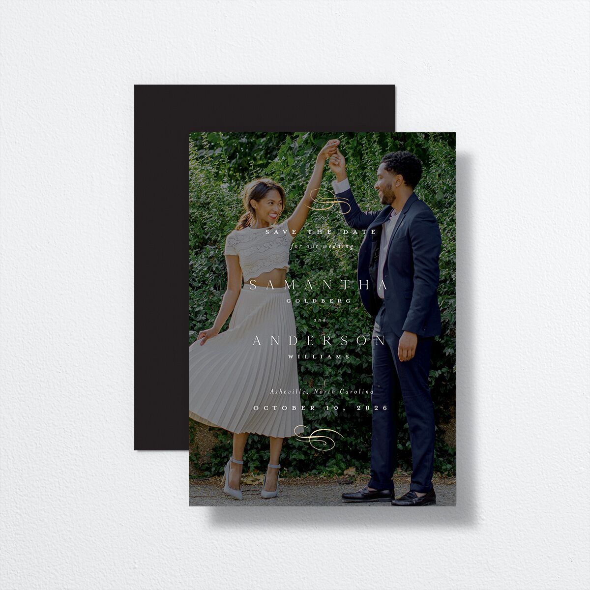 Flourishing Love Save The Date Cards front-and-back in white