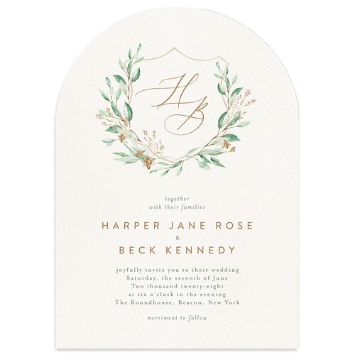 Watercolor Crest Wedding Invitations Mocha Signature Blank No Arch