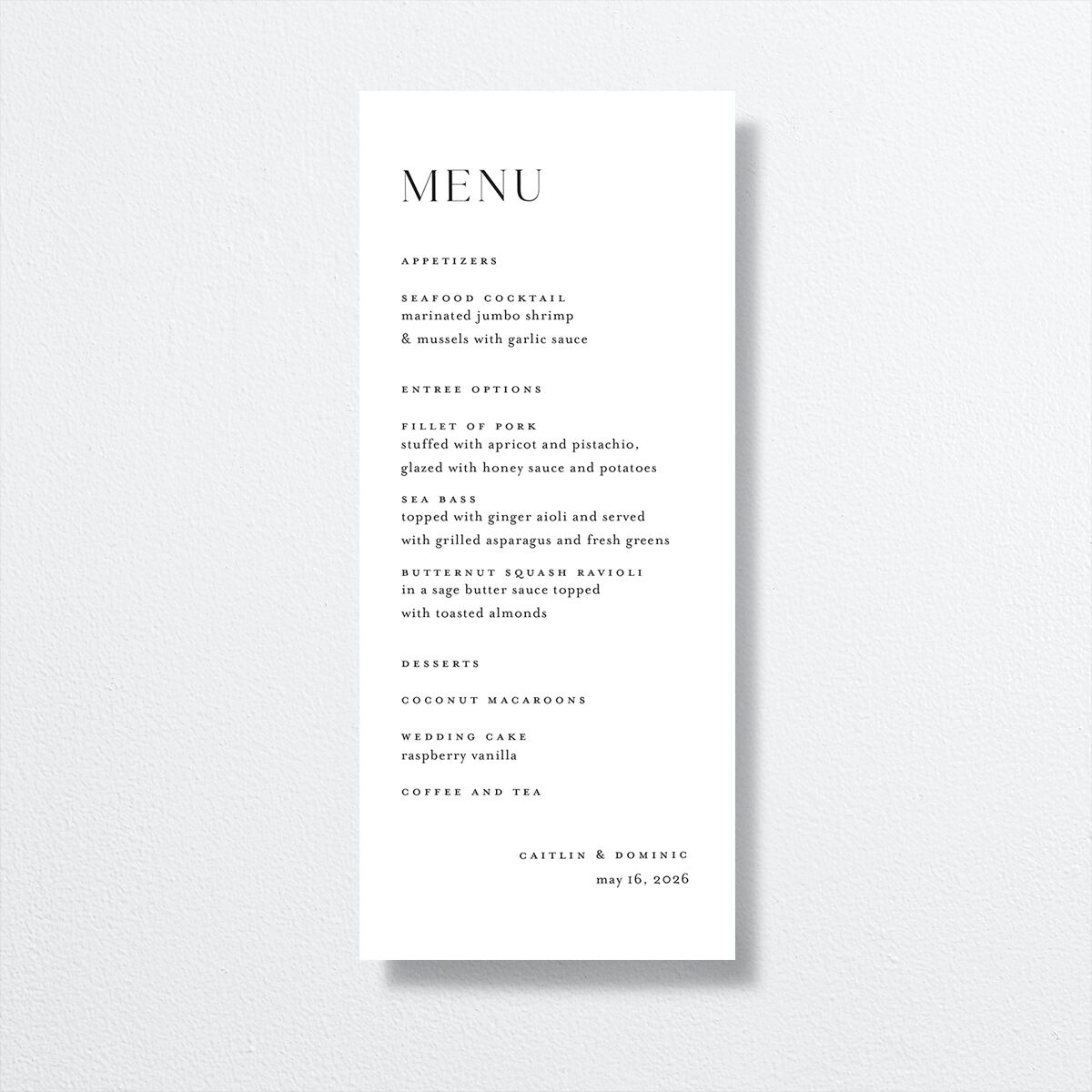 Classic Flourish Menus front