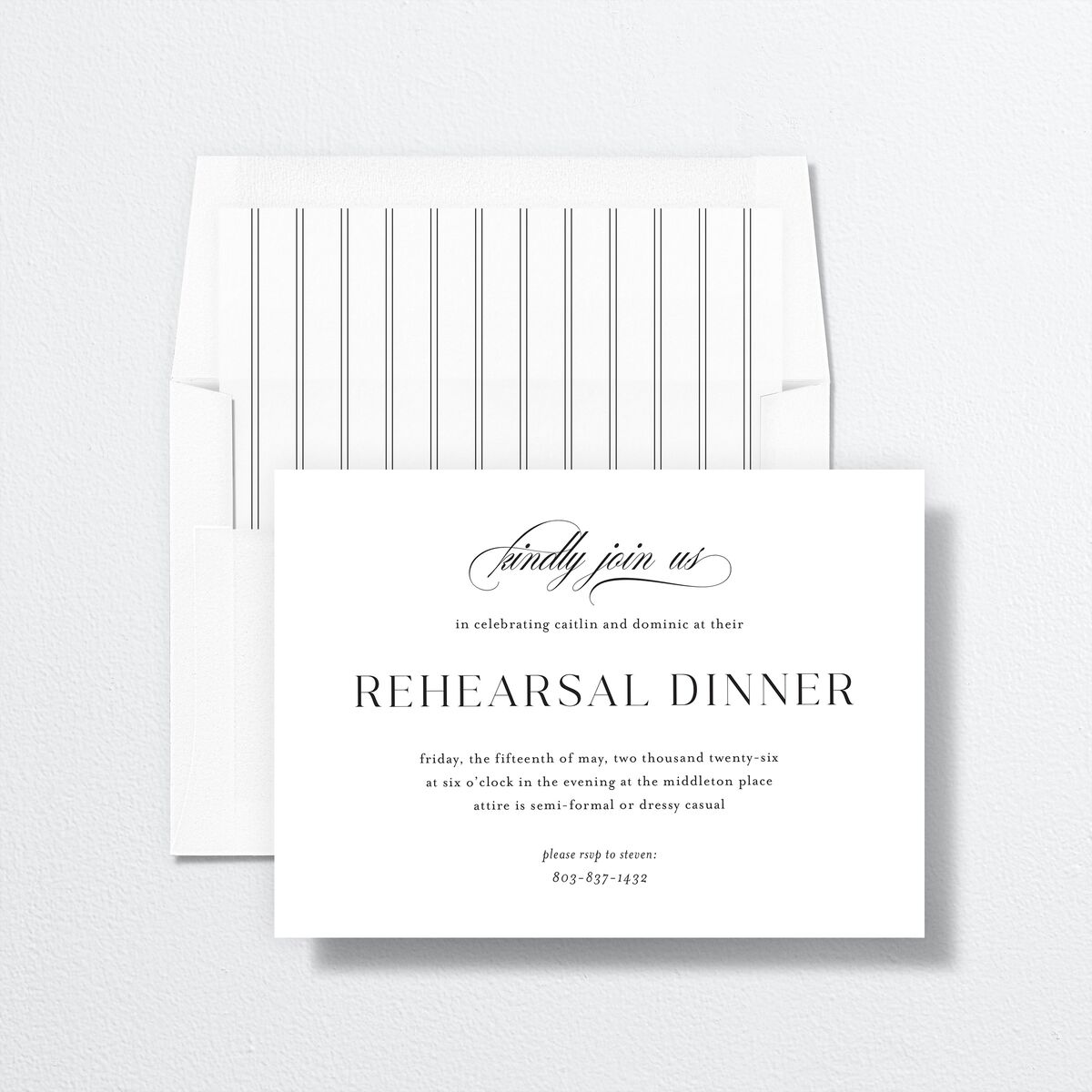 Classic Flourish Rehearsal Dinner Invitations envelope-and-liner