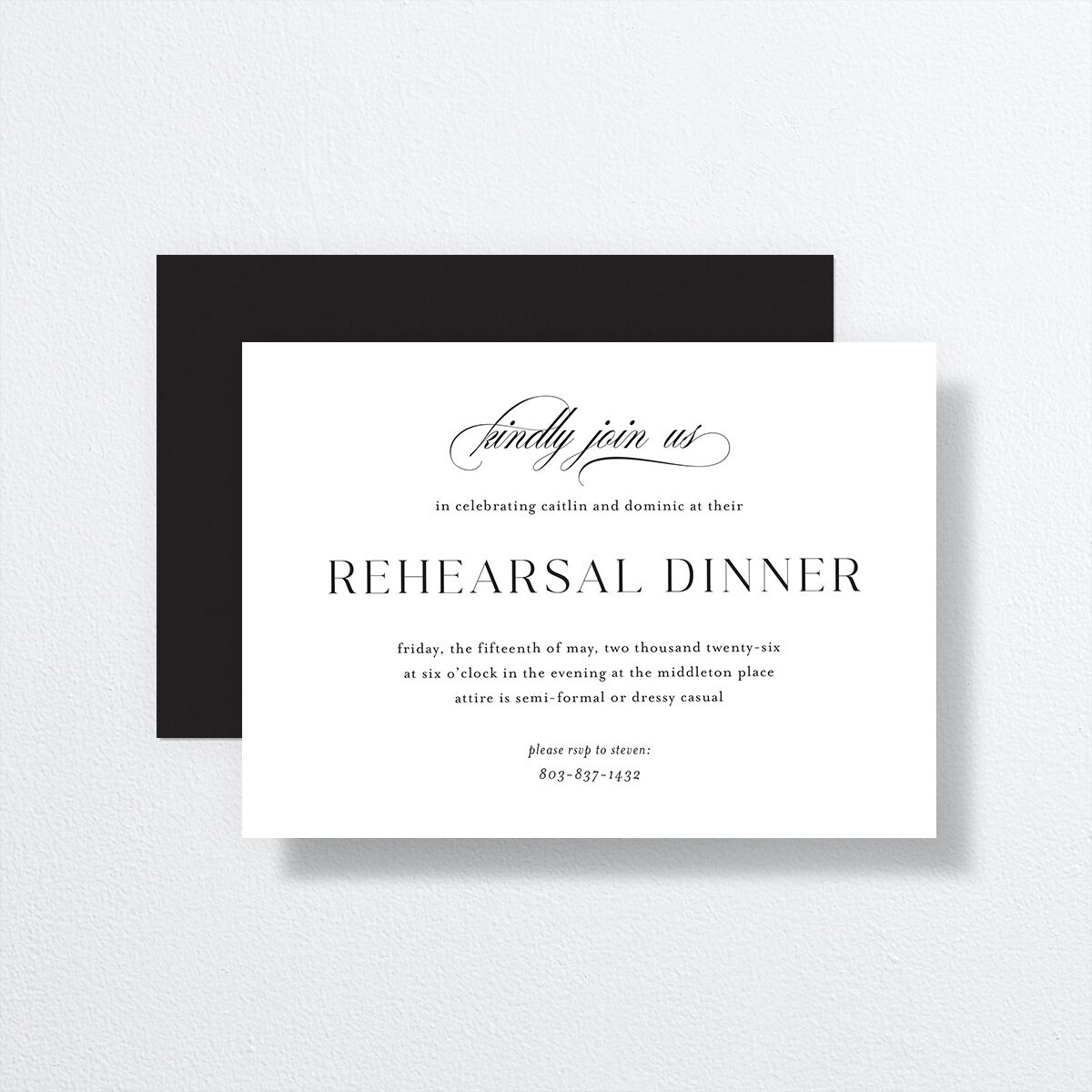 Classic Flourish Rehearsal Dinner Invitations front-and-back