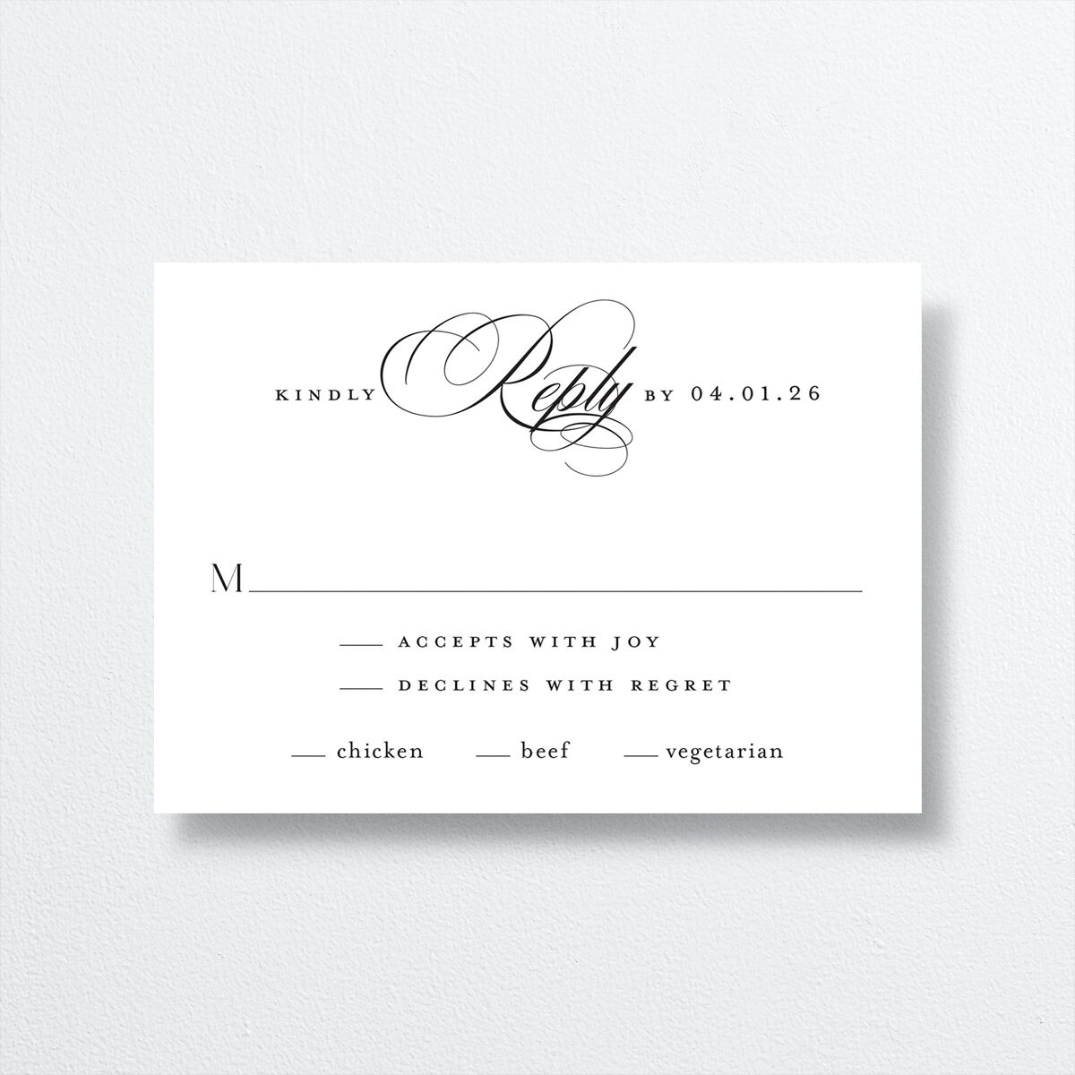 Classic Flourish Wedding Response Cards front in white