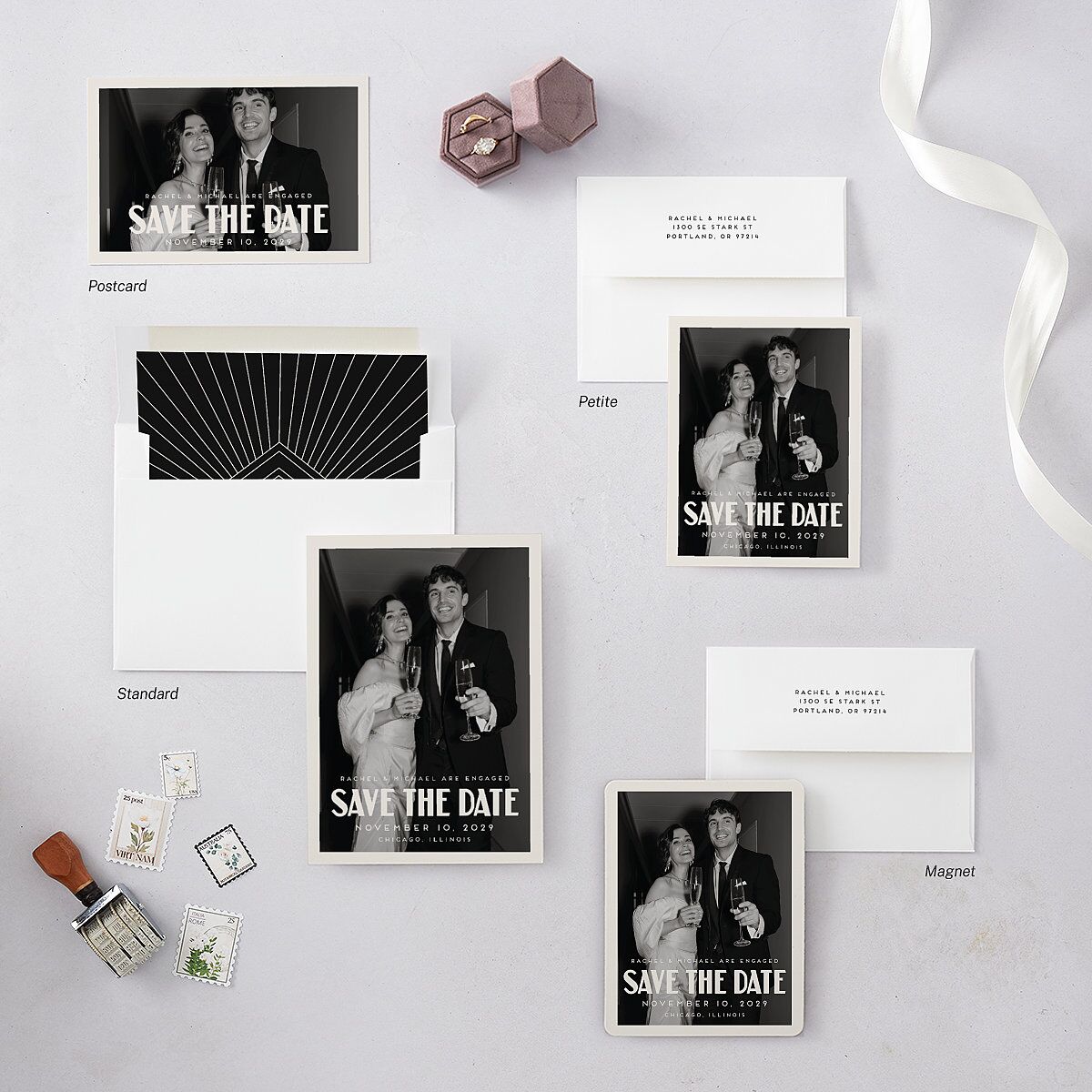 Vintage Art Deco Photo Save The Date Magnets Off-White Magnet Paper