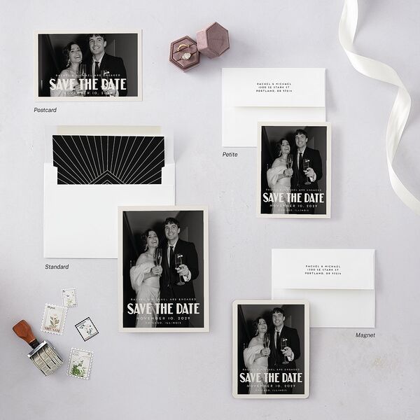 Vintage Art Deco Photo Save The Date Magnets Off-White Magnet Paper