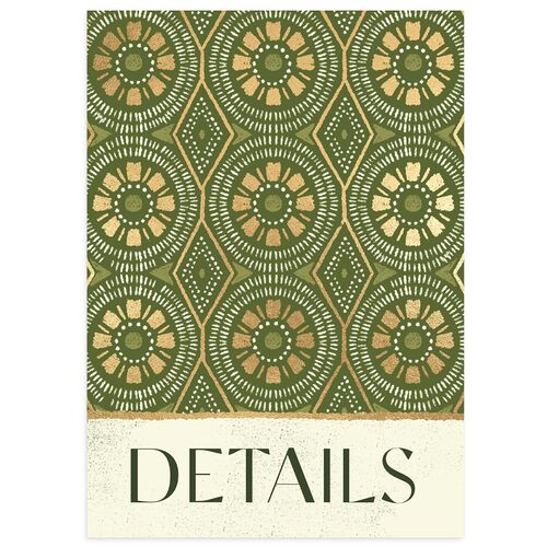Gilded Sahara Pattern Wedding Event Detail Cards Gold Scottish Green Signature Standard
