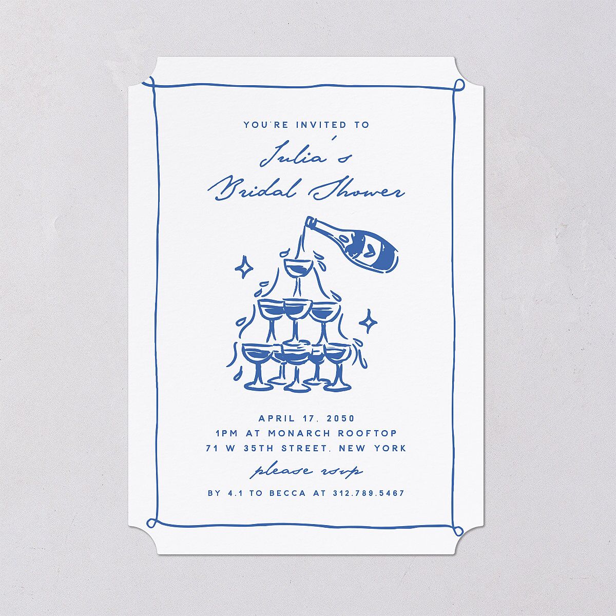 Hand Drawn Cake Bridal Shower Bridal Shower Invitations French Blue Signature Blank Ticket