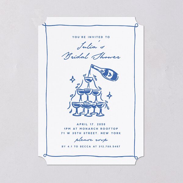 Hand Drawn Cake Bridal Shower Bridal Shower Invitations French Blue Signature Blank Ticket