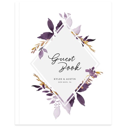 Leafy Frame Wedding Guest Book Plum