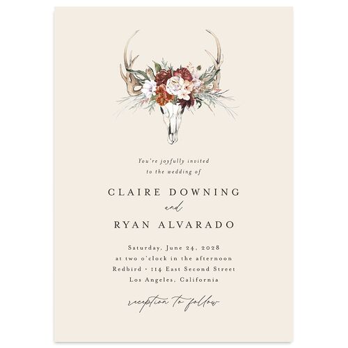 Gothic Antlers Wedding Invitations Peach Fuzz Signature Blank No Standard