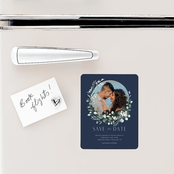 Eucalyptus Hoop Save The Date Magnets Moody Blue Magnet Paper