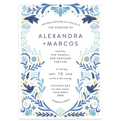 Folk Art Wedding Invitations Sapphire Signature Blank No Standard