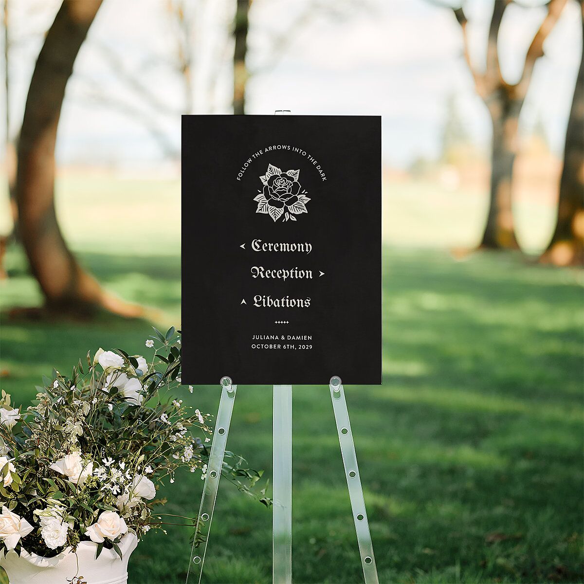 Moody Gothic Rose Standard Direction Sign Medium Midnight Standard Indoor Foam Core M Direction