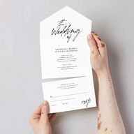 Simply Script All-in-One Wedding Invitations Pure White Signature Light Both Recipient and Return Addresses No