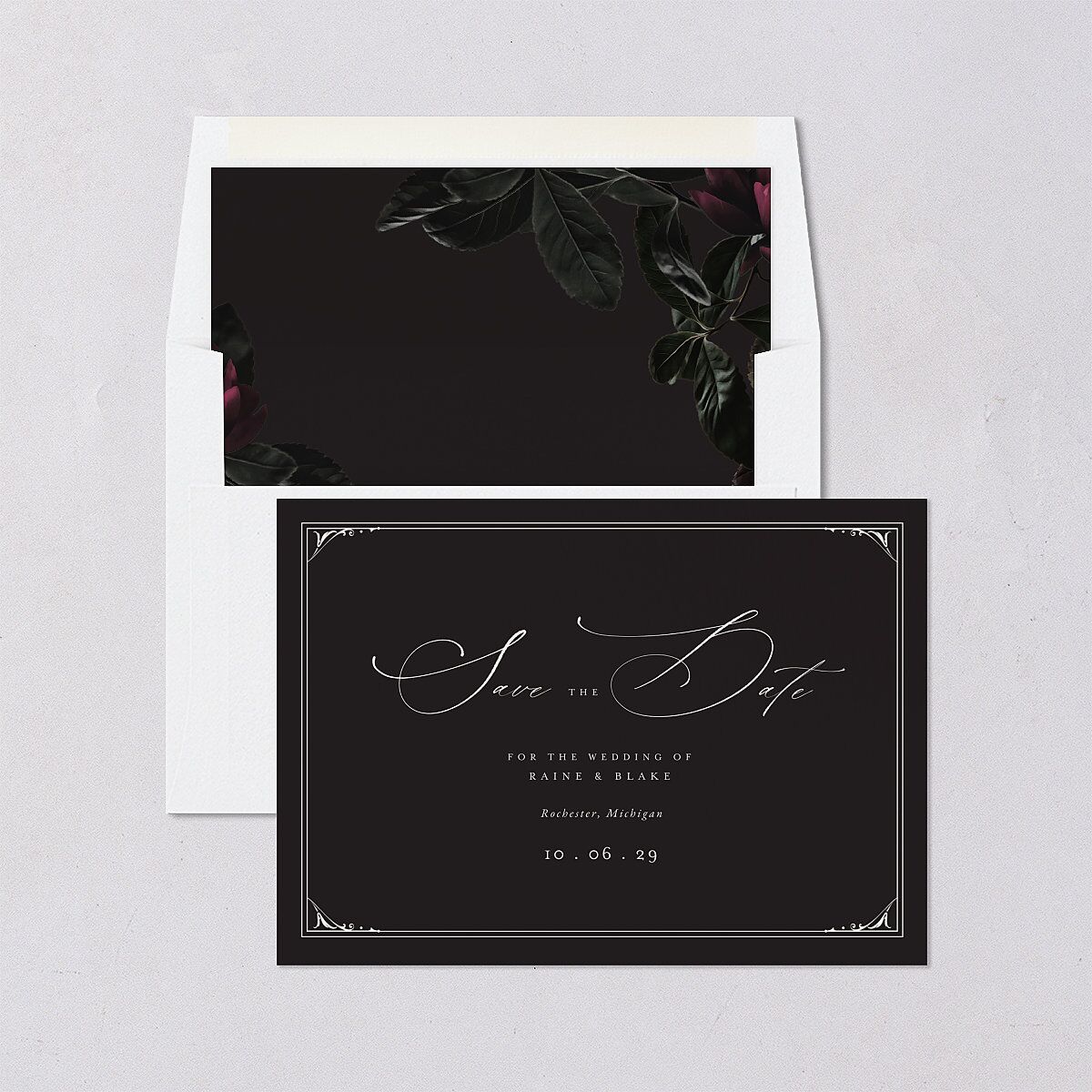 Vintage Gothic Save The Date Cards Licorice Signature smooth Blank No