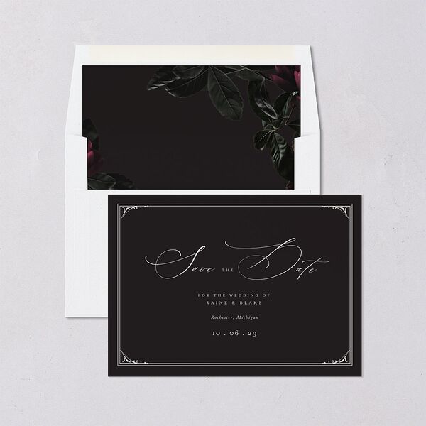 Vintage Gothic Save The Date Cards Licorice Signature smooth Blank No