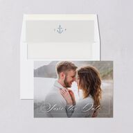 Minimal Icon Save The Date Cards Regency Blue Signature smooth Blank No Standard