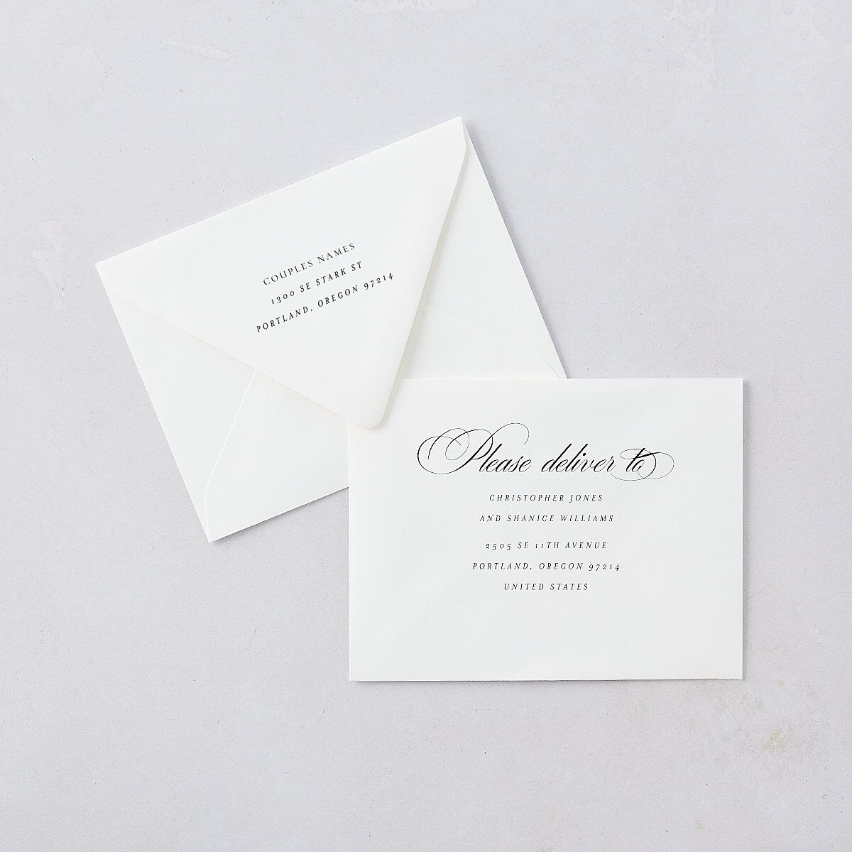 Lasting Frame Thank You Card Euro Envelopes White Luxe Pure White Both Recipient and Return Addresses